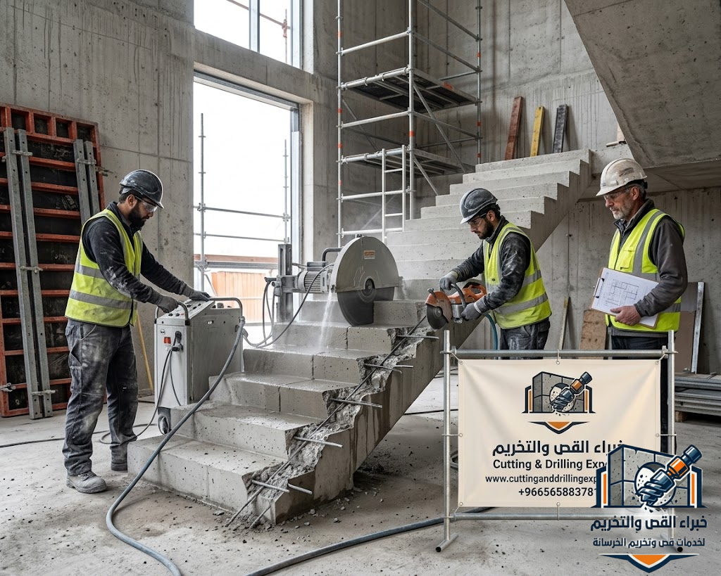 قص درج خرساني بالطائف باستخدام أحدث تقنيات القص الماسي لتعديل وإزالة السلالم الخرسانية مع الحفاظ على سلامة المبنى